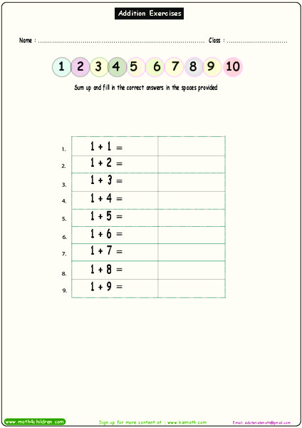 Addition Exercises 7 Worksheet