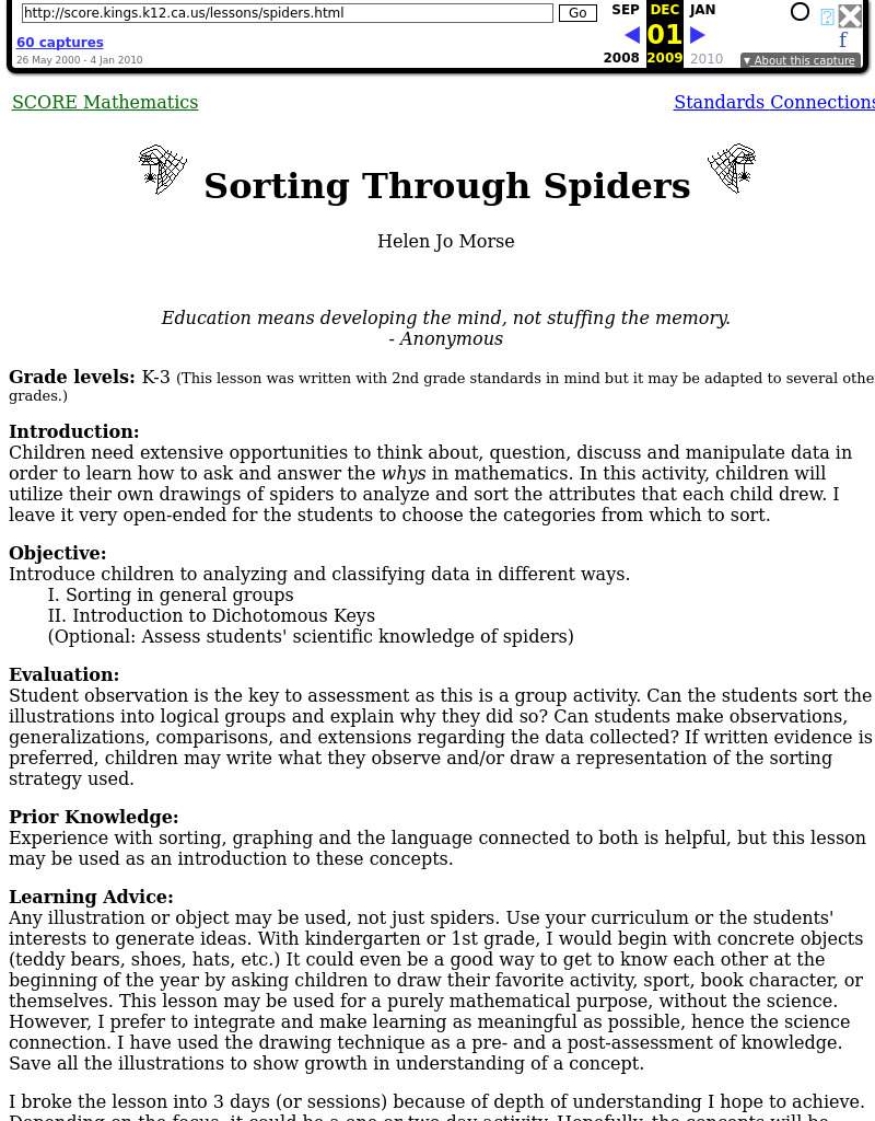 Sorting Through Spiders Lesson Plan