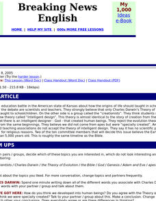 Darwinism on Trial in American State - Easier Version Worksheet