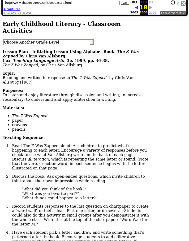 Using Alliteration in The Z was Zapped Lesson Plan