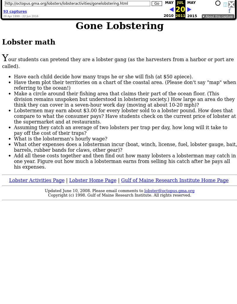 Gone Lobstering Lesson Plan