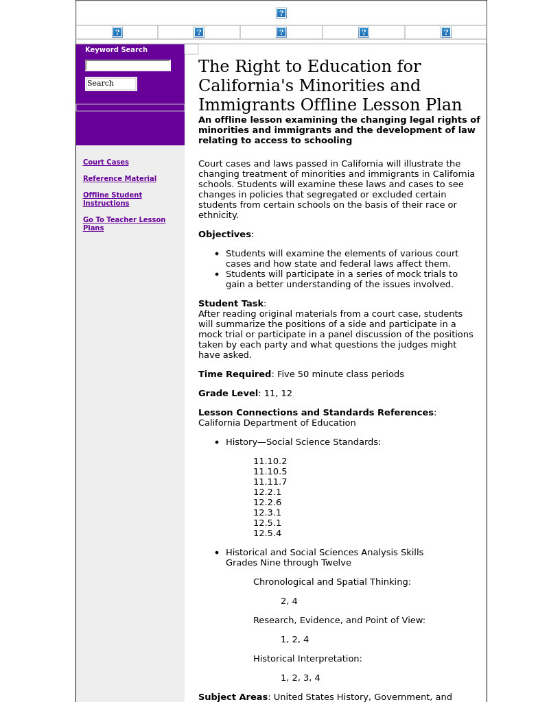 The Right to Education for California's Minorities and Immigrants Offline Lesson Plan Lesson Plan