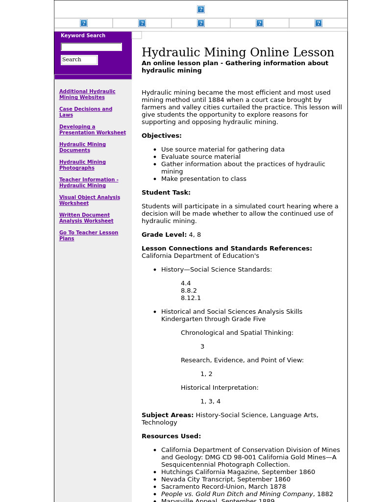 Hydraulic Mining Lesson Plan