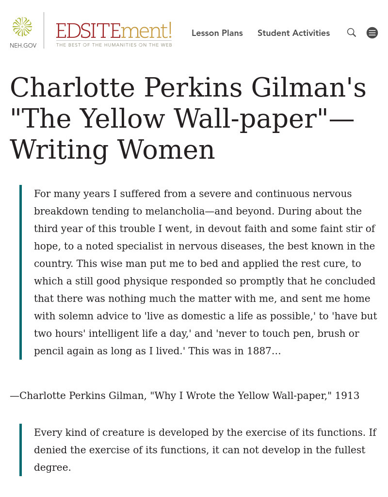 Writing Women: The Yellow Wallpaper Lesson Plan