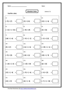 Addition of Absolute Value of Numbers #3 Worksheet