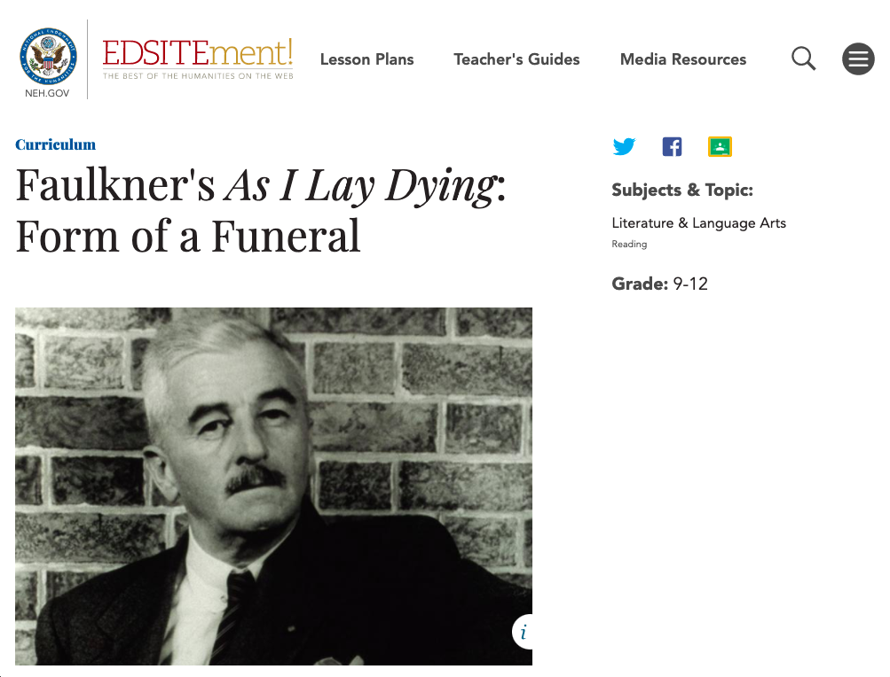Faulkner's As I Lay Dying: Form of a Funeral Unit Plan