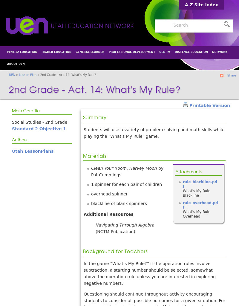 Math: What's My Rule? Lesson Plan
