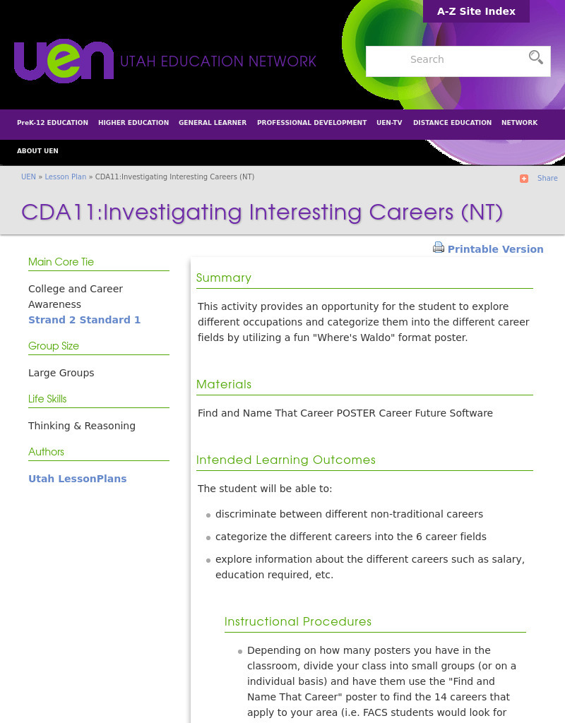 CDA11:Investigating Interesting Careers (NT) Lesson Plan