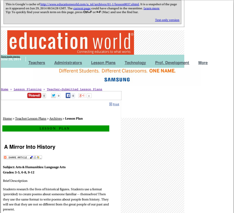 A Mirror into History Lesson Plan