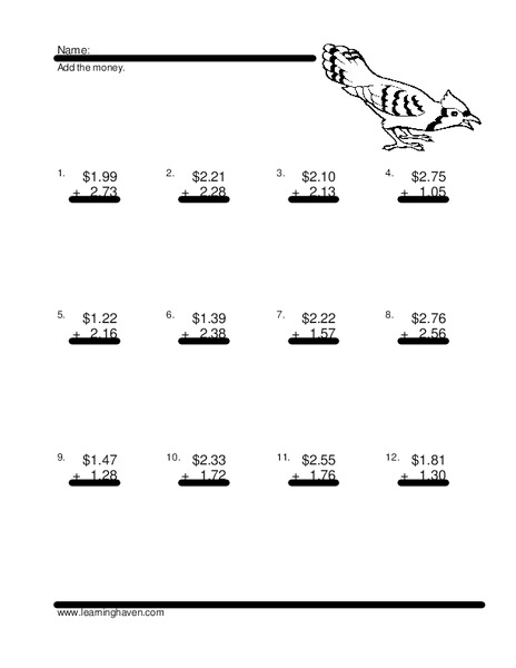 Addition of Money Worksheet