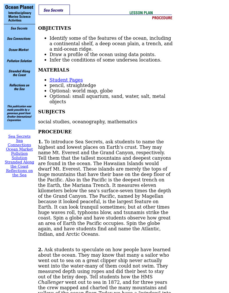 Ocean Planet: Sea Secrets Lesson Plan