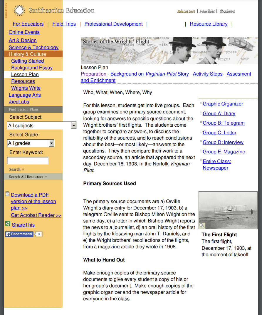 Stories of the Wrights' Flight Lesson Plan