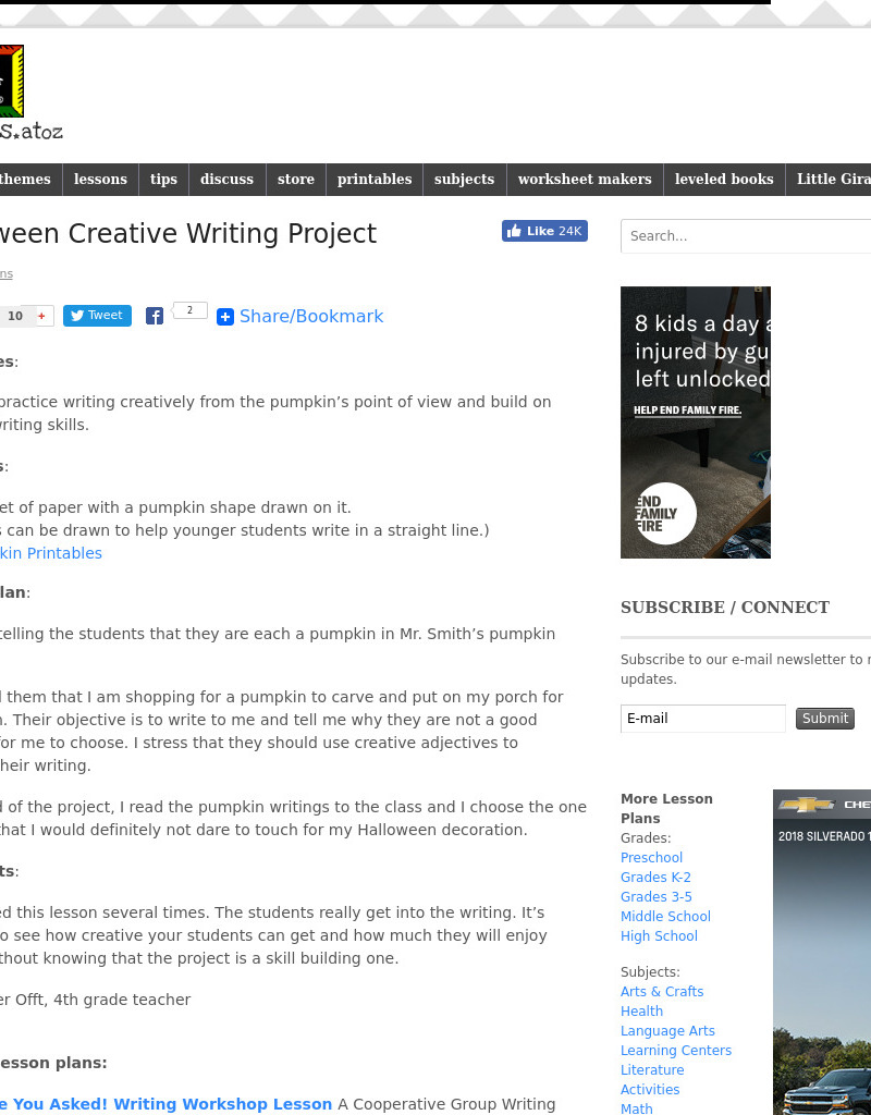 Halloween Creative Writing Project Lesson Plan