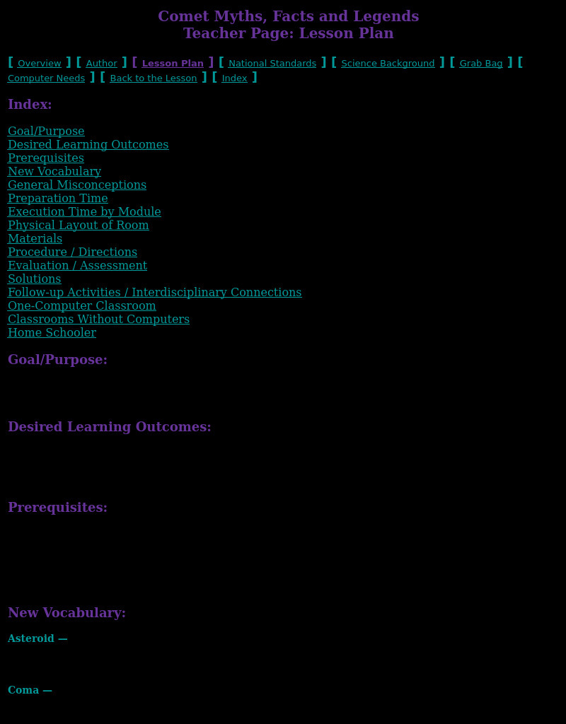 Comet Myths, Facts, and Legends Lesson Plan