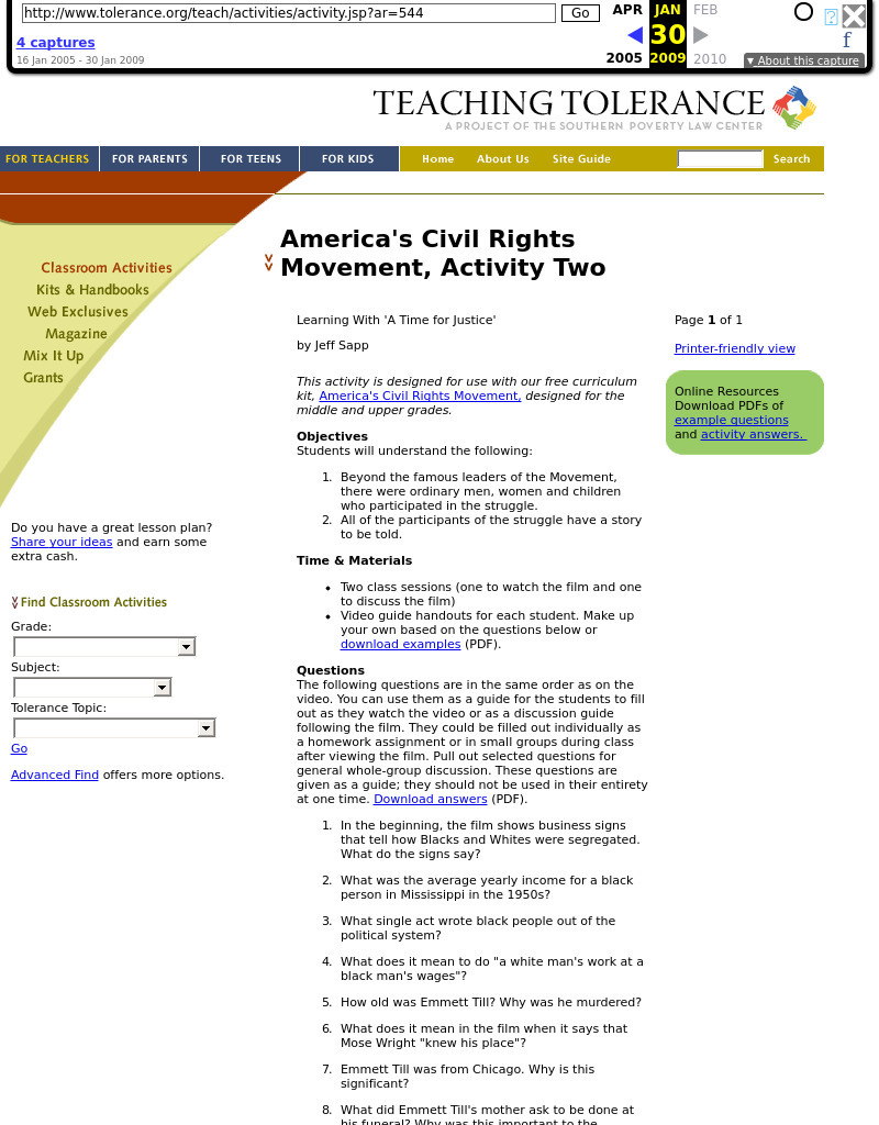 America's Civil Rights Movement, Activity Two Lesson Plan