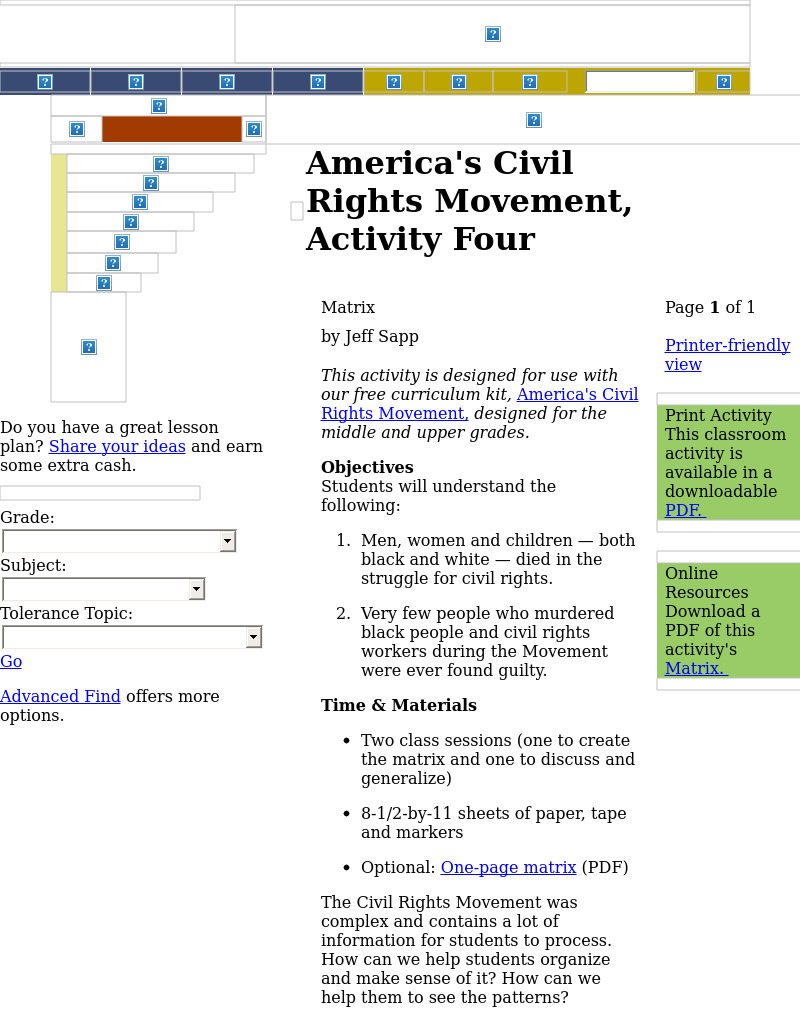 America's Civil Rights Movement, Activity Four Lesson Plan