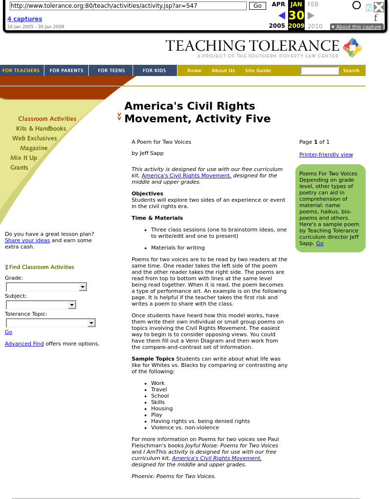 America's Civil Rights Movement, Activity Five Lesson Plan
