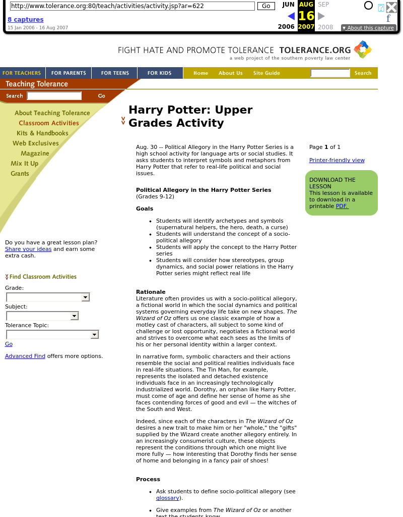 Harry Potter: Upper Grades Activity Lesson Plan