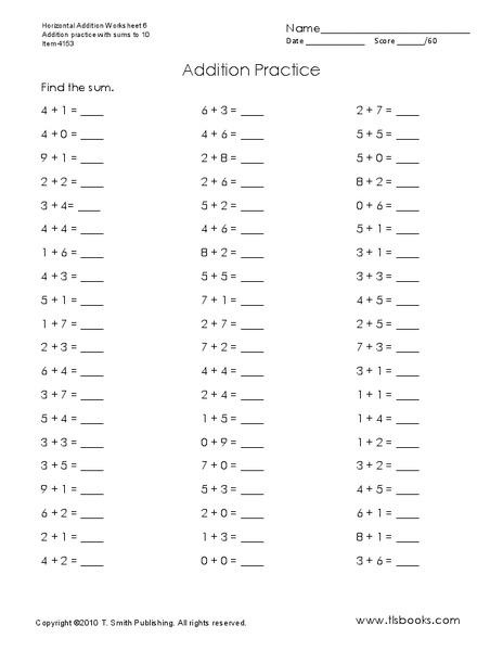 Addition Practice Worksheet