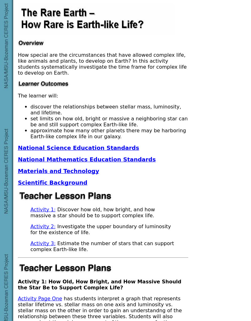 The Rare Earth - How Rare Is Earth-Like Life? Lesson Plan