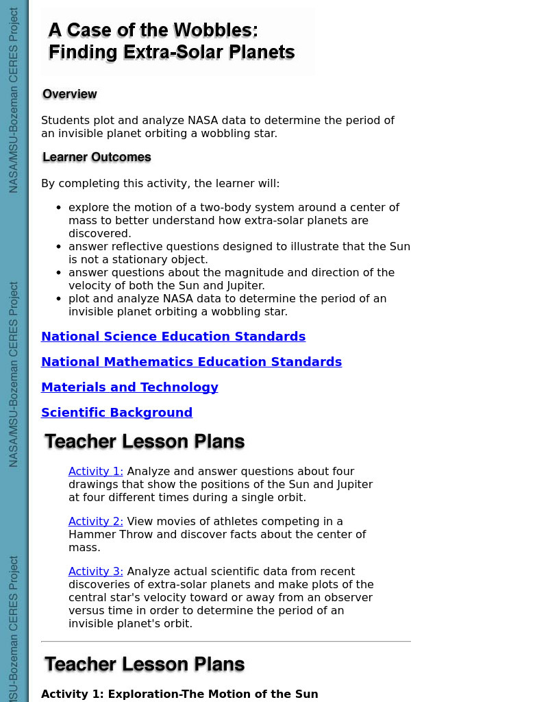 Finding Extra-Solar Planets Lesson Plan