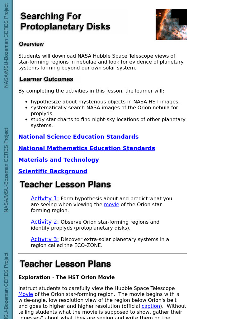 Searching For Protoplanetary Disks Lesson Plan