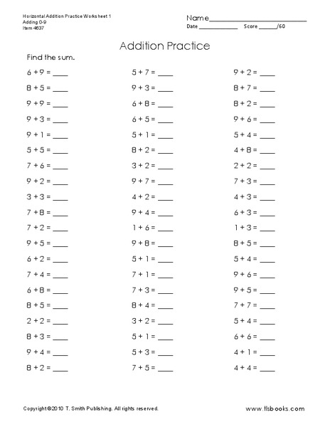 Addition Practice Worksheet