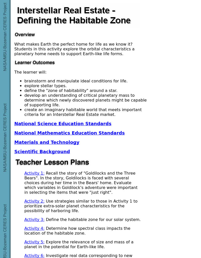 Interstellar Real Estate - Defining The Habitable Zone Lesson Plan