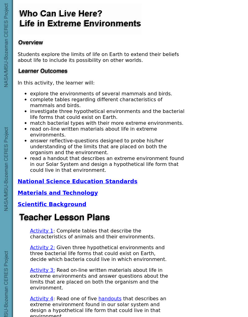 How Can We Live Here? Life In Extreme Environments Lesson Plan