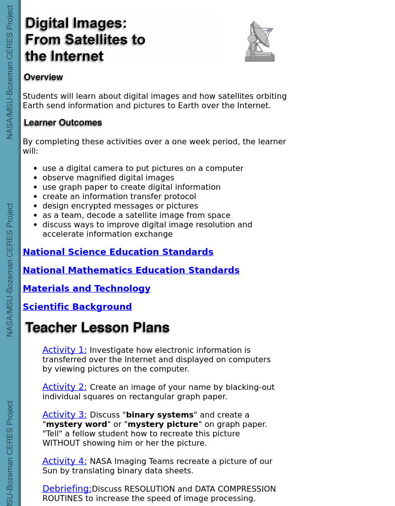 Digital Images: From Satellites To The Internet Lesson Plan