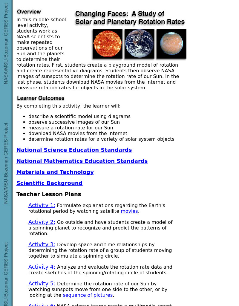 Changing Faces: A Study of Solar and Planetary Rotation Rates Lesson Plan