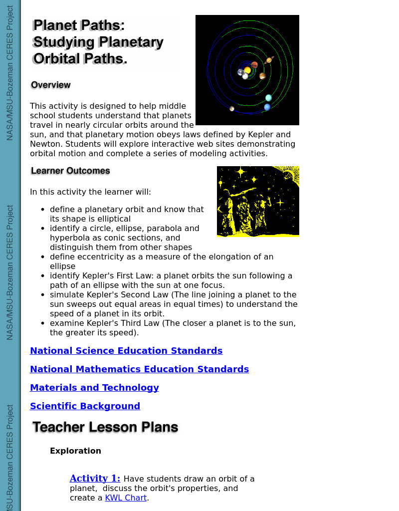Planet Paths:  Studying Planetary Orbital Paths Lesson Plan