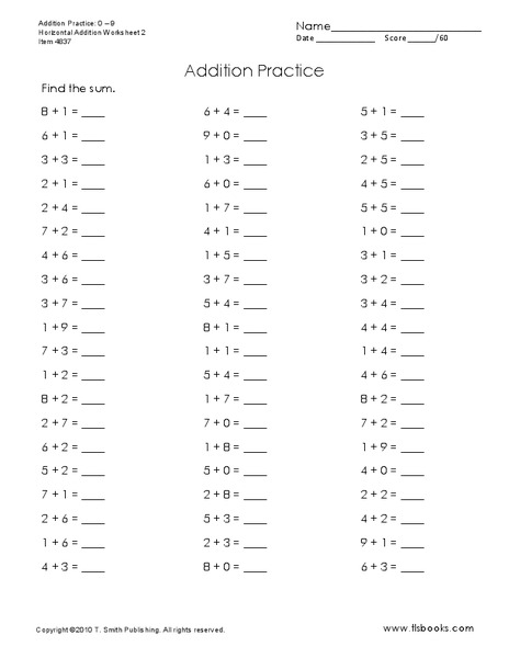 Addition Practice Worksheet