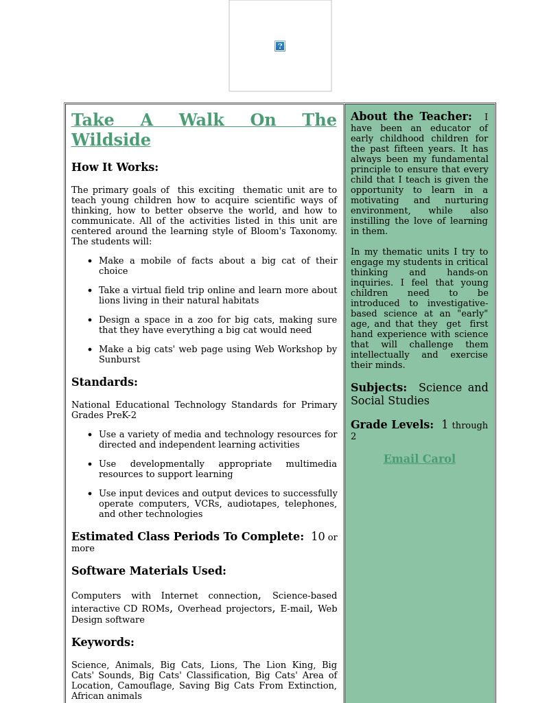 Take A Walk On The Wildside Lesson Plan