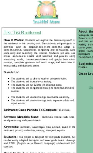 Tiki, Tiki Rainforest Lesson Plan