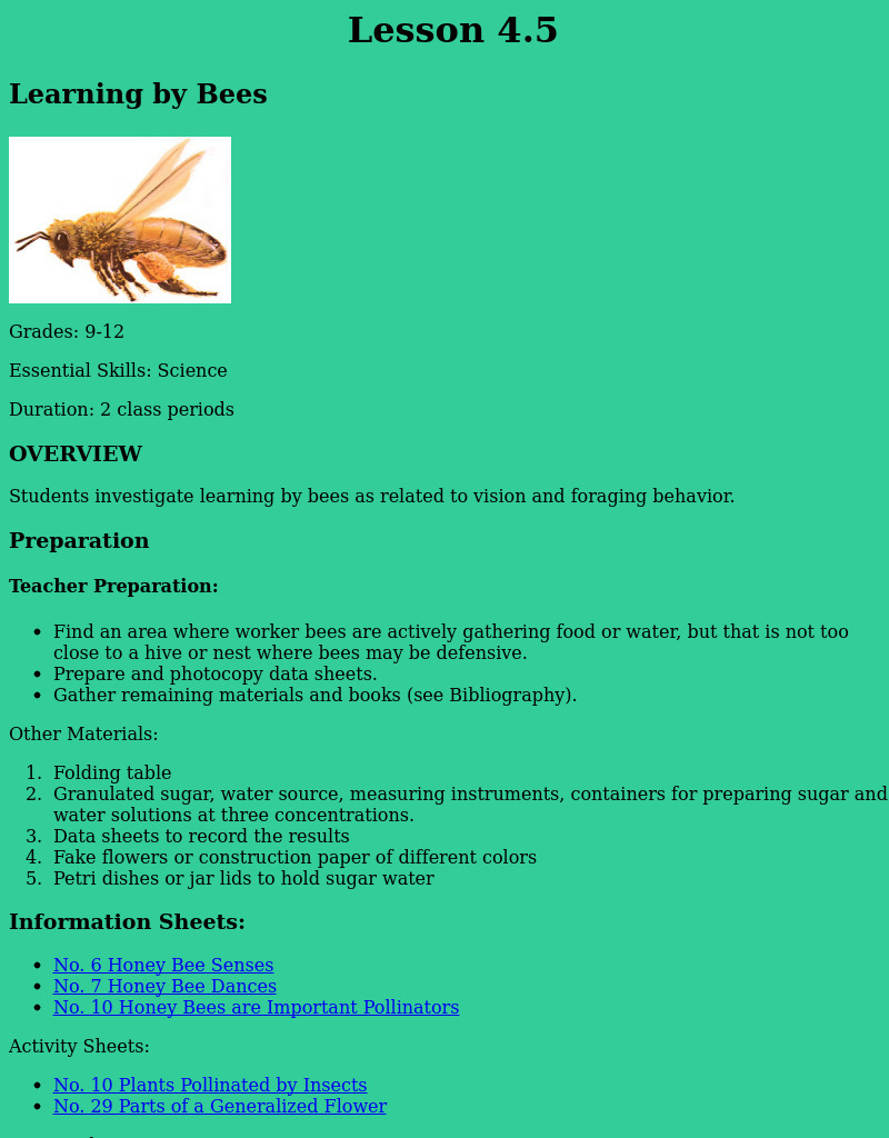 Learning By Bees Lesson Plan