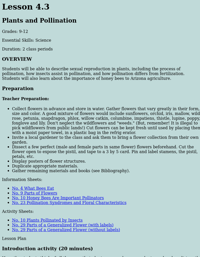 Plants And Pollination Lesson Plan