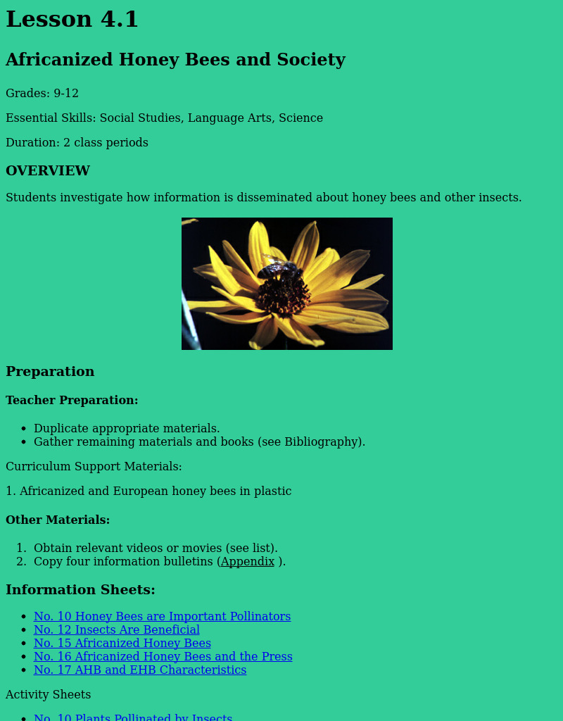 Africanized Honey Bees And Society Lesson Plan