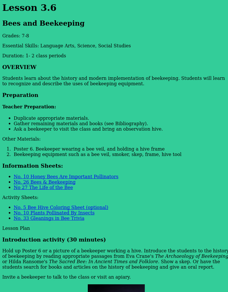 Bees and Beekeeping Lesson Plan