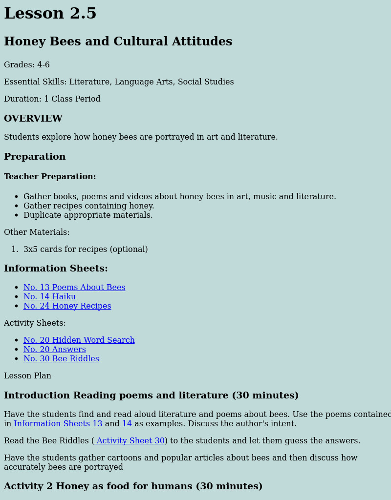 Honey Bees and Cultural Attitudes Lesson Plan