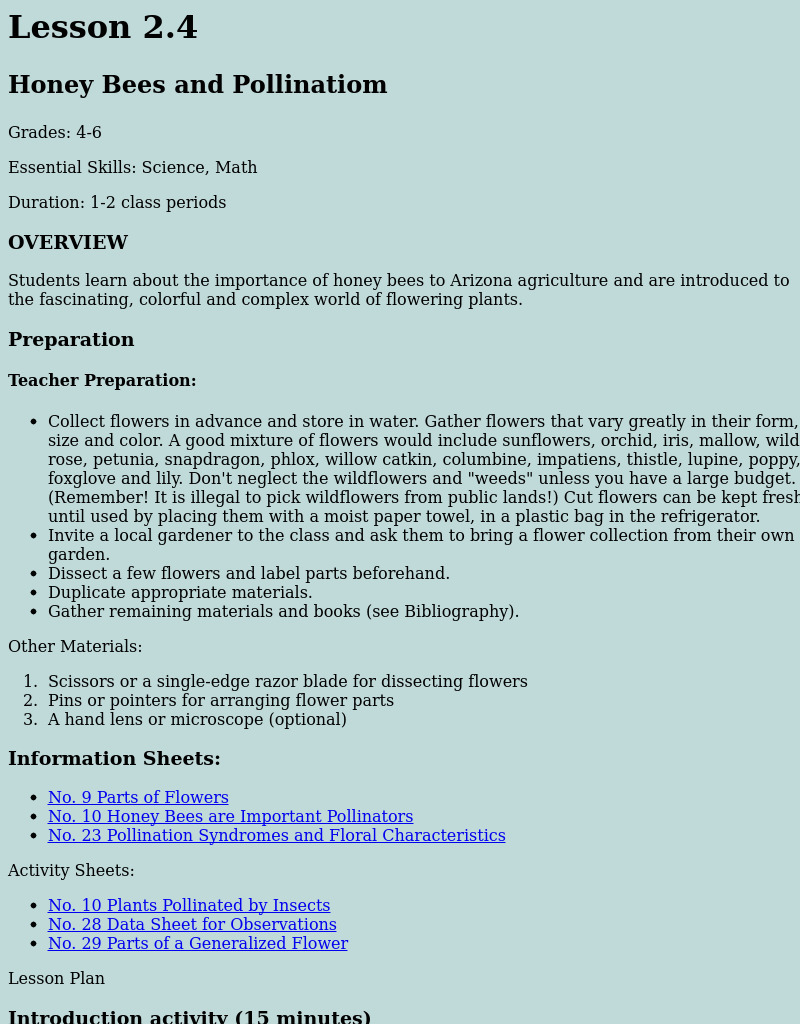 Honey Bees and Pollination Lesson Plan