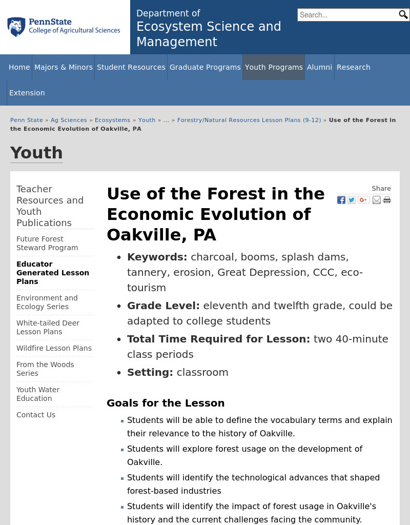 Use of the Forest in the Economic Evolution of Oakville, Pennsylvania Lesson Plan