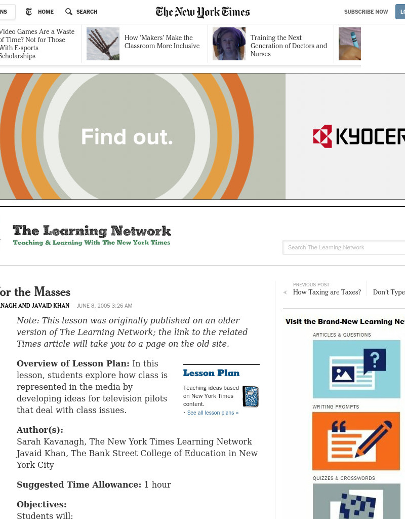 Classes For The Masses Lesson Plan