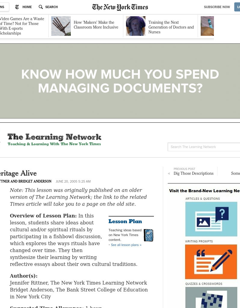 Keep Heritage Alive Lesson Plan