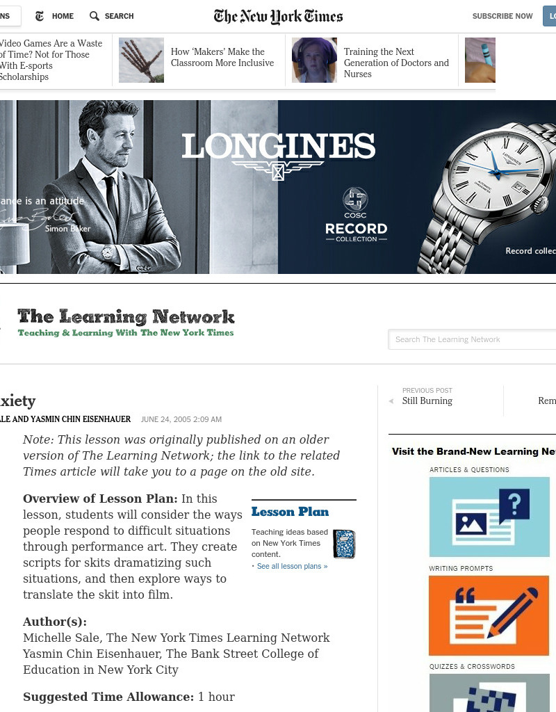 High Anxiety Lesson Plan