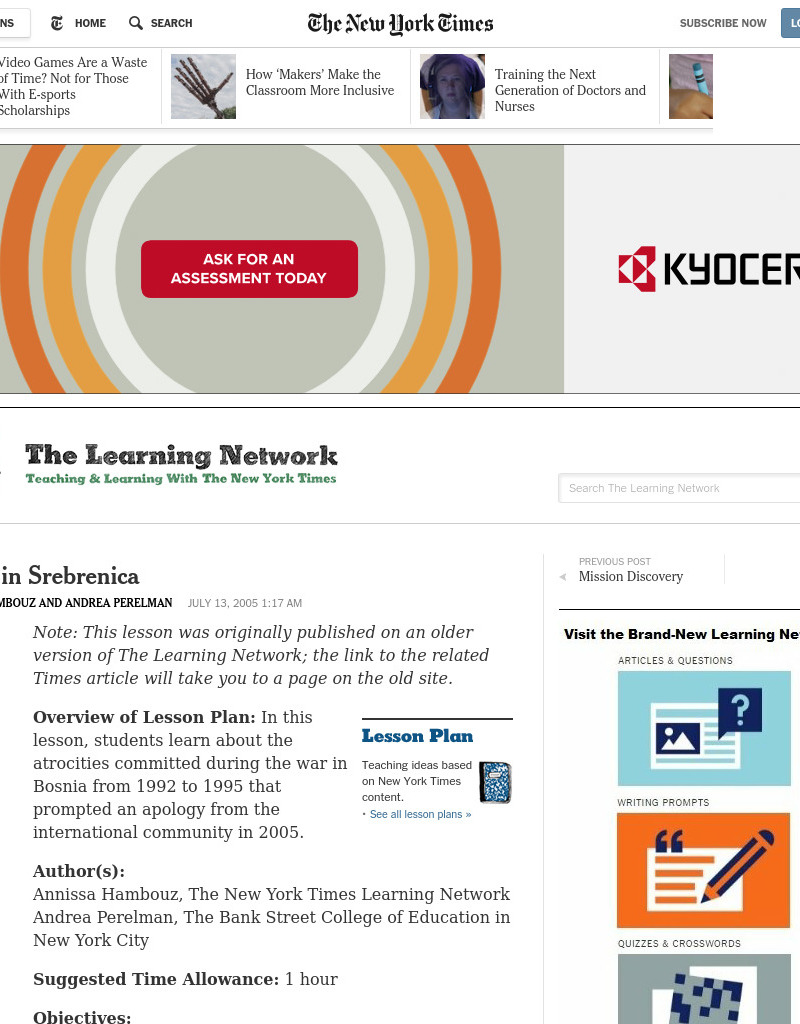 Sadness in Srebrenica Lesson Plan