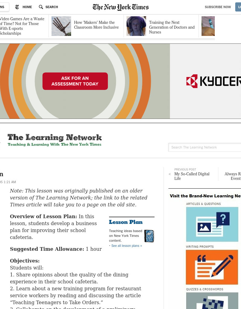 Dining In Lesson Plan