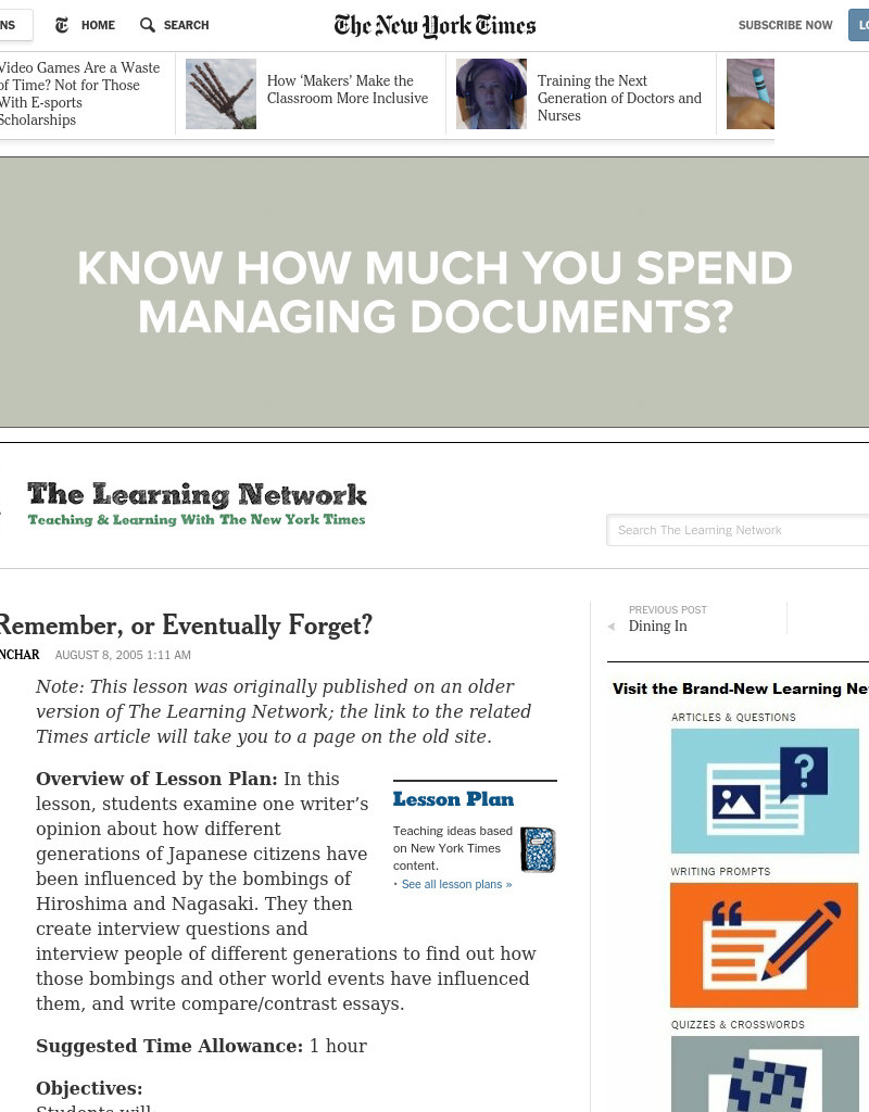 Always Remember, or Eventually Forget Lesson Plan