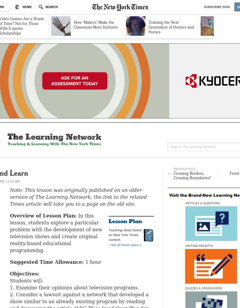 Watch and Learn Lesson Plan