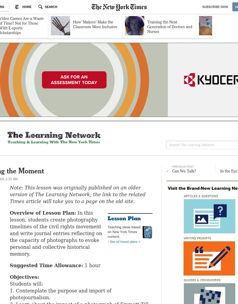 Capturing the Moment Lesson Plan